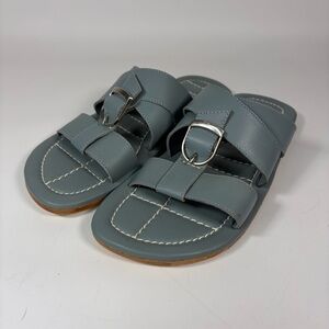 NEW Free People Sloan Buckle Strappy Leather Sandal Dusty Blue Size 8.5